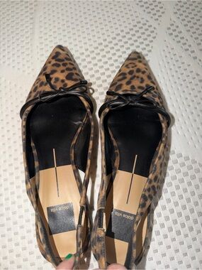 Dolce Vita Leopard Print Pointed Toe Slingback Flats with Bow